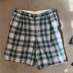 Berle Plaid Cotton Blend Men’s Shorts in Blue & Green